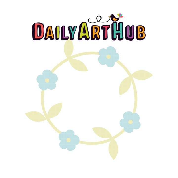 Simple Blue Flower Wreath Clip Art