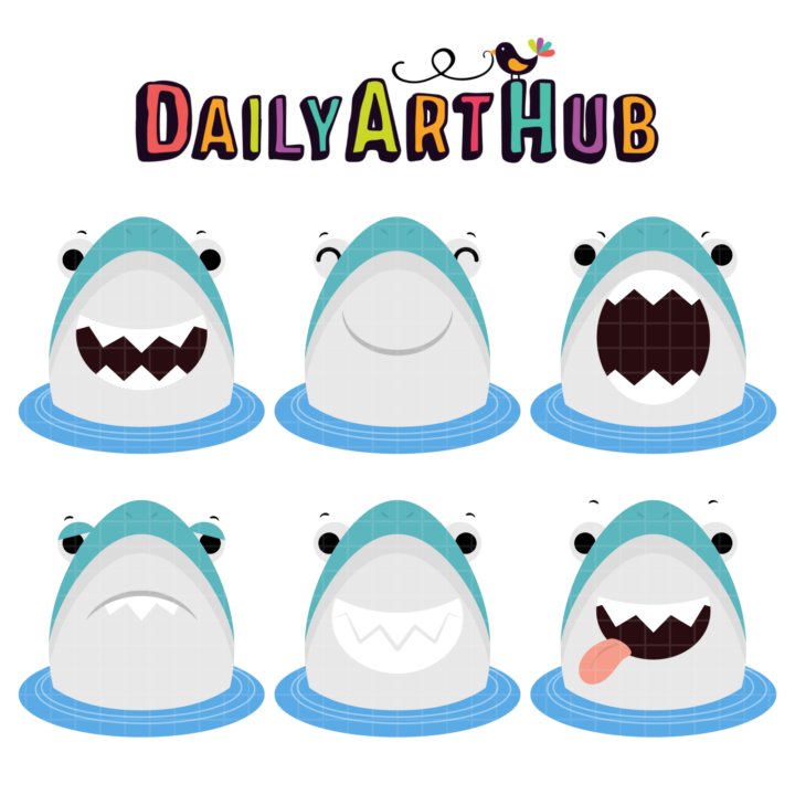 Cute Shark Faces Clip Art Set