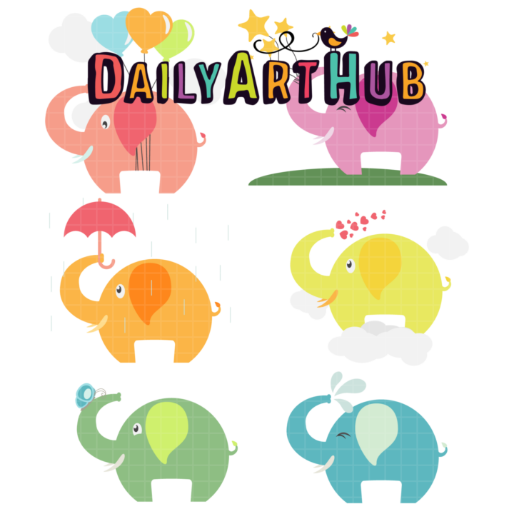 Cute Elephants Clip Art Set