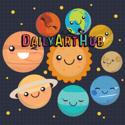 Kawaii Planets Clip Art Set