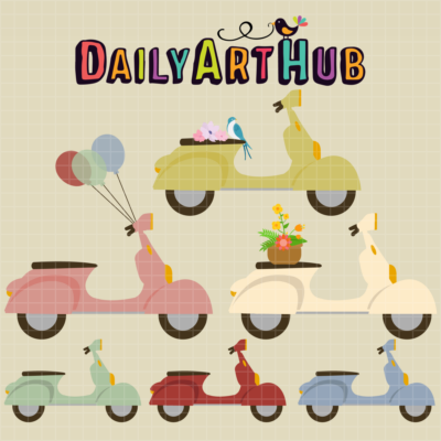 Retro Scooters Clip Art Set