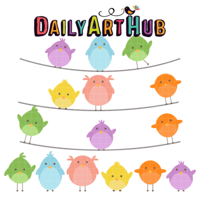 Bird On Wire Clip Art Set