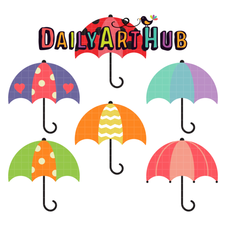 Cute Umbrellas Clip Art Set