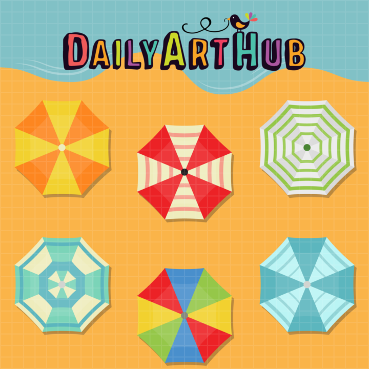 Beach Umbrellas Clip Art Set